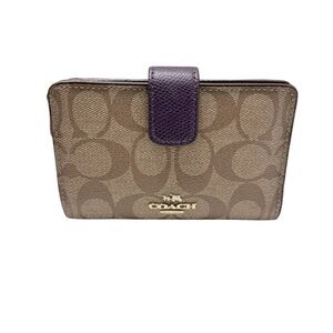 NWT‎ Coach Brown/purple Signature Corner Zip Wallet F54023